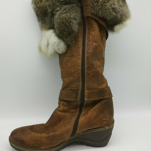 Manas Lea Foscati Rabbit Fur Wedge Boots Size 39 - Picture 3 of 8